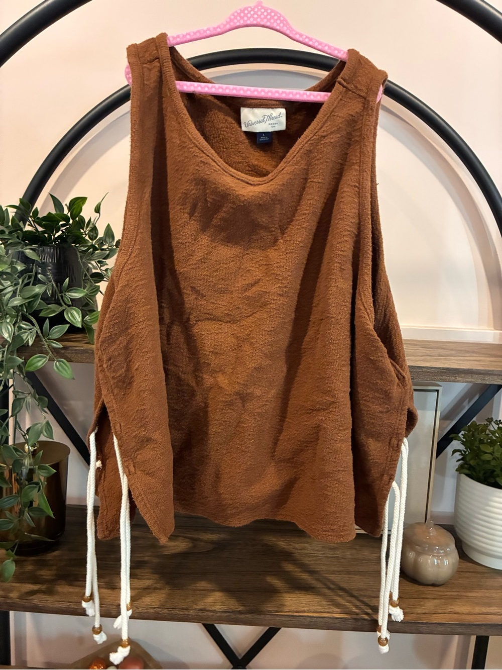 Universal Thread Brown Sleeveless Drawstring Tank Top